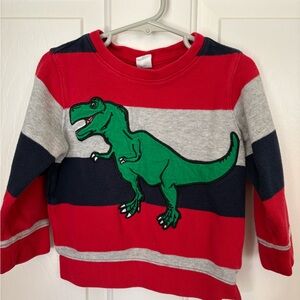 GAP Kids Striped Dinosaur Sweater - Red, Green, and Gray